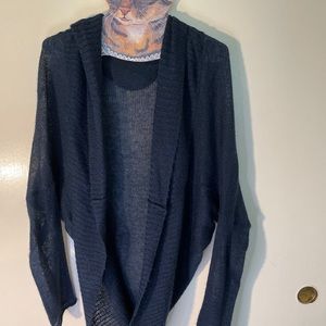 Blue Knitted Open- Front Cardigan